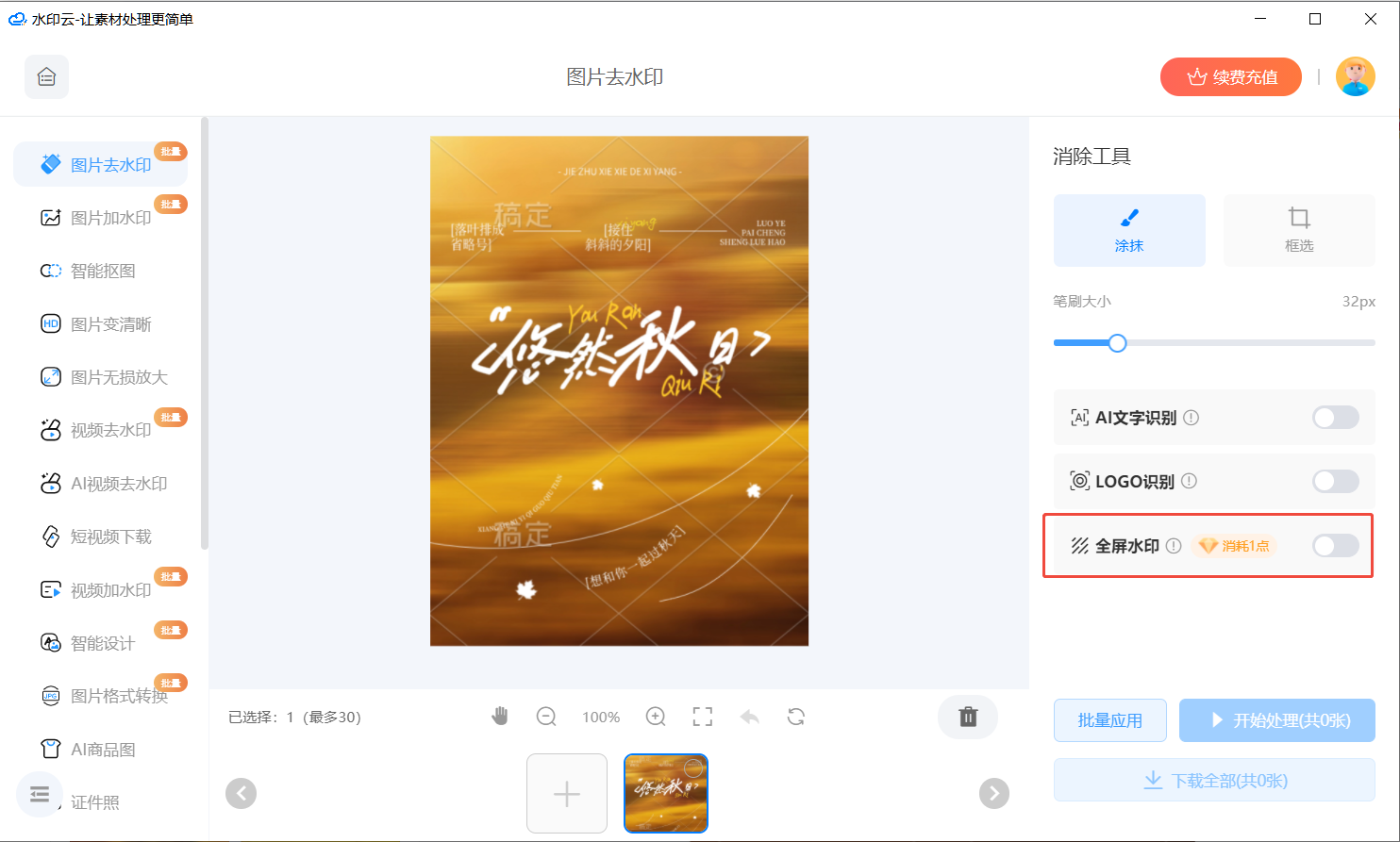 满屏水印去除